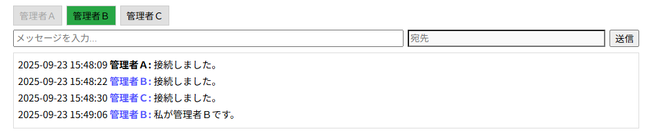 最後に発信したユーザーボタン(管理者B)の点灯 最後に発信したユーザーボタン(管理者B)の点灯