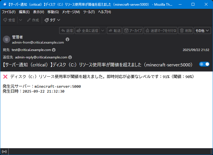 過負荷通知メール(critical) 過負荷通知メール(critical)