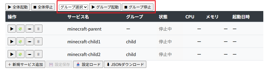 グループ操作ボタン グループ操作ボタン